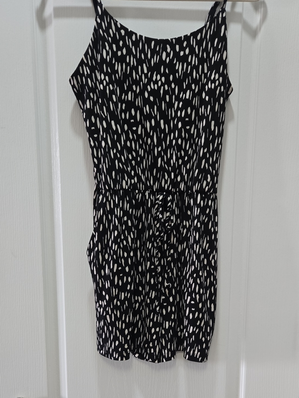 Black and White Printed Spaghetti Strap Short Romper